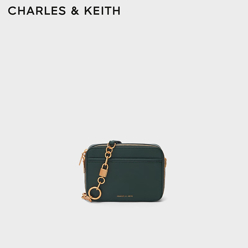 CHARLES&KEITHCK2-81200014-1包包女包钥匙锁链条单肩斜挎包 Dark Green深绿色 S