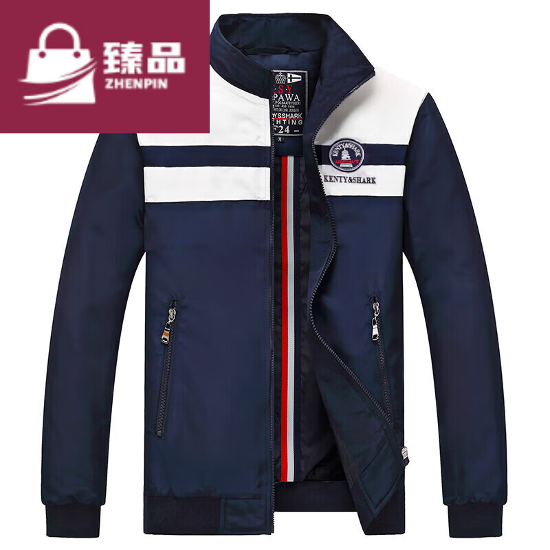 兰伶坊保罗意大利古老鲨鱼棒球服外套男装立领夹克男士大码休闲外套中年 藏青色 8822 M 110-130