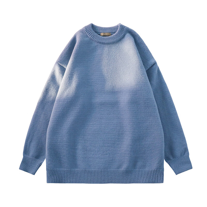 港风休闲大码纯色毛衣男女秋冬圆领休闲男女上衣宽松打底衫男 雾蓝 m