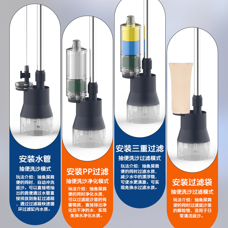 栗多鱼鱼缸换水神器洗沙器电动吸鱼粪吸便器清洁清理吸污抽冲一体抽水泵 40W 灰色款