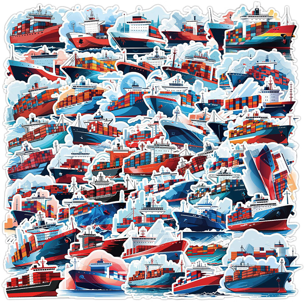 旌图50张贴纸货运船贴纸卡通创意个性小众涂鸦装饰手账桌面笔记本素材