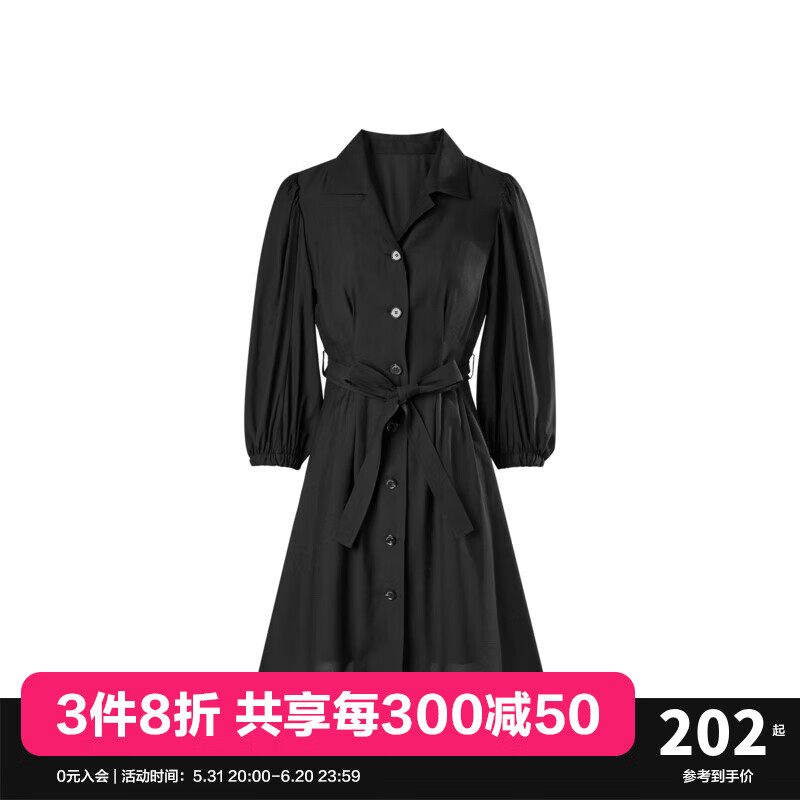 太平鸟【商场同款】太平鸟女装秋季新款衬衫式连衣裙A1FAD3218 黑色 M