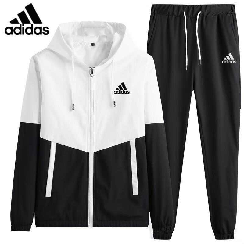 阿迪达斯 （adidas）三叶草运动服套装男休闲套装男士春秋季两件套男士韩版潮流百搭 A【黑色套装】 L【100-120斤】