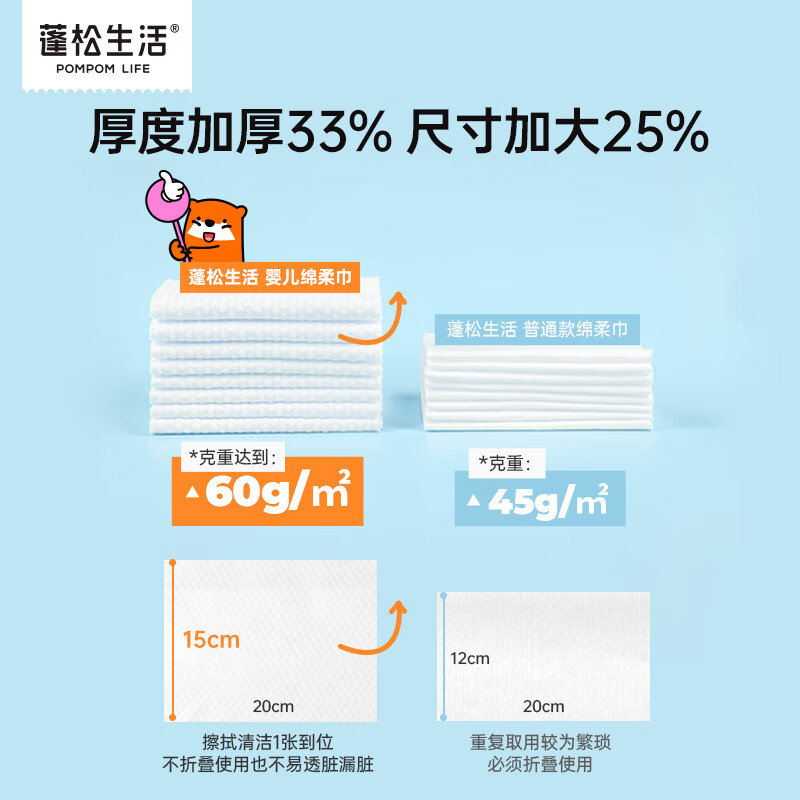 蓬松生活 洗脸巾一次性绵柔巾 加厚珍珠纹洁面巾 干湿两用洗面巾大包 【双色款】大包80抽*10包