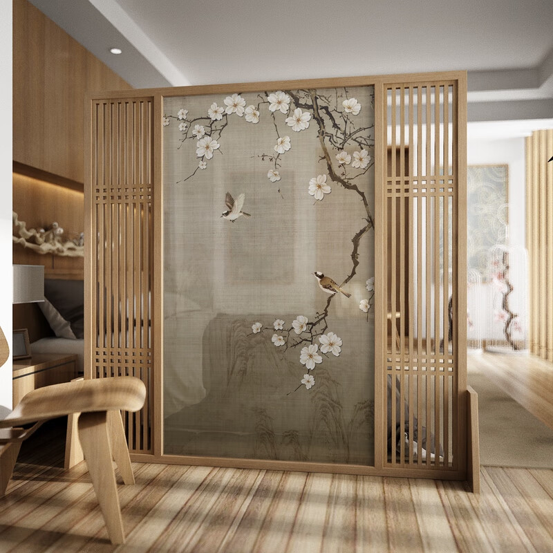 京御花语新中式屏风隔断客厅卧室进门遮挡家用玄关办公室实木移动梅花