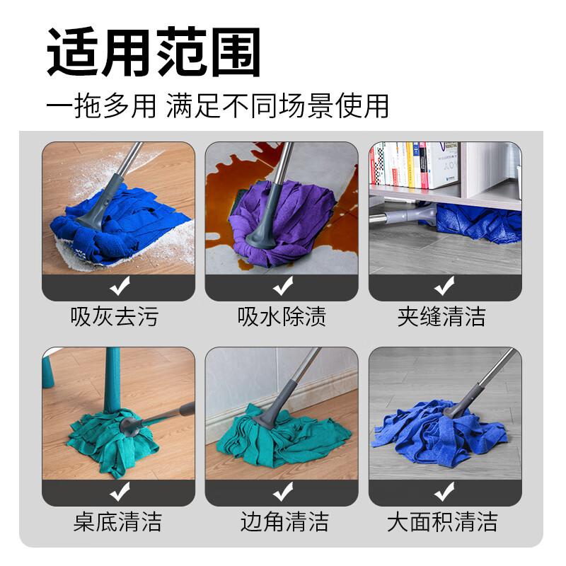 薇瑞格传统老式纤维布拖把圆头毛巾吸水墩布酒店办公室地拖大号拧水拖布 超纤布拖把【1杆2头紫色】