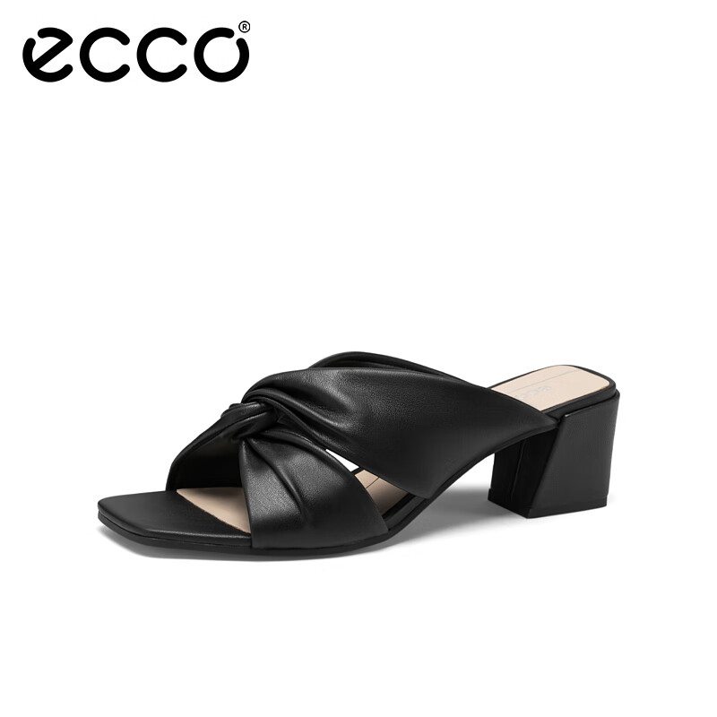 爱步（ECCO）凉鞋女 夏季羊皮粗高跟方头时装高跟鞋女 塑雅213323 黑色21332301001 37