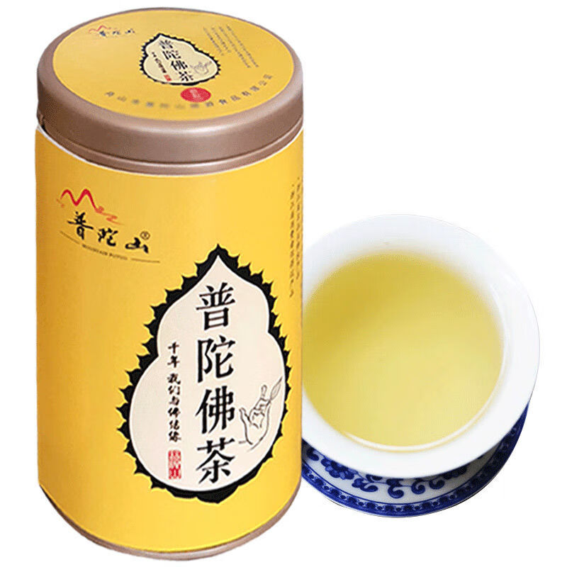 食芳溢2022新茶叶浙江普陀山特产佛茶 舟山普陀鲜爽味绿茶50g一罐 鲜