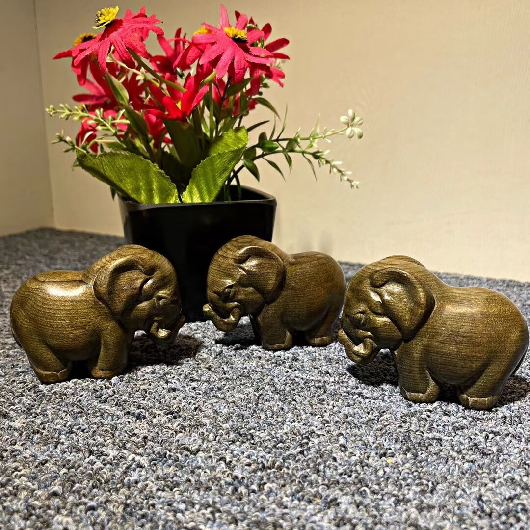 金絲楠木陰沉木木雕刻手把件玩家居小擺件大象木質(zhì)吉象如意文玩 陰沉木吉象一只