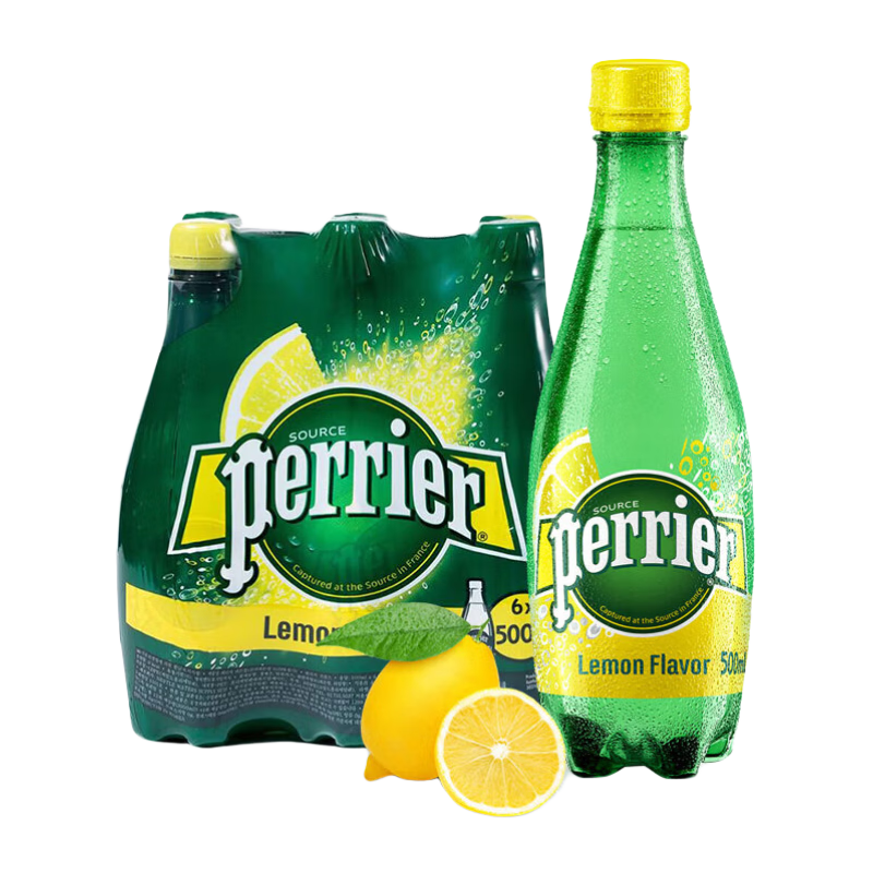 perrier 巴黎水 充气天然矿泉水 柠檬味 500ml*6瓶