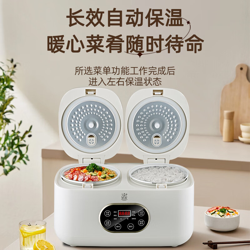 三角牌（Triangle）双胆电饭煲电饭锅 家用2L+2L双胆双控二合一多功能低糖煲3-4人用煮饭微压煲汤煮饭煲汤锅 2L+ 2L 陶瓷油内胆-低糖款