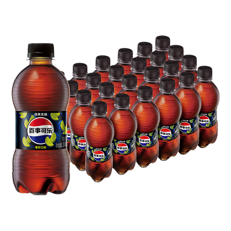 百事可乐 无糖 Pepsi 青柠味 汽水 300ml*24 饮料整箱 *4件