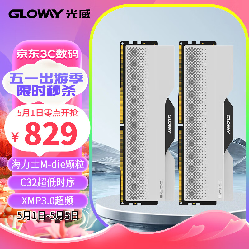 GLOWAY 光威 龙武系列 DDR5 6400MHz 台式机内存 马甲条 白色 48GB 24GBx2 海力士M-die颗粒