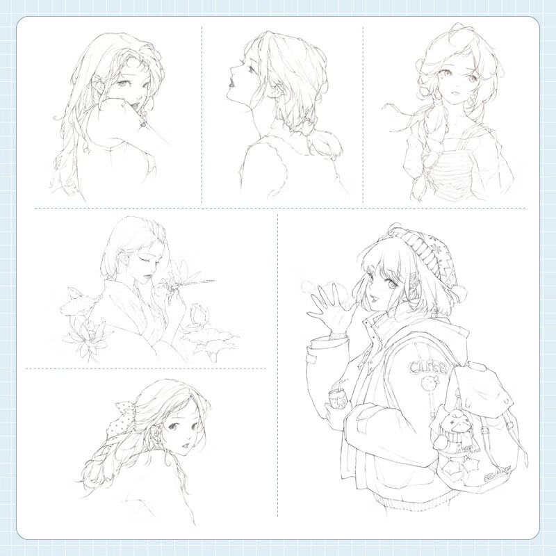 现货 佳人 少女线稿插画绘制技法 唯美线稿插画实例教程线描画册黑白