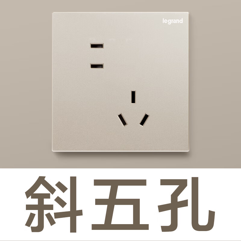 罗格朗 开关插座面板仕典米兰金家用86型五孔带USB墙壁电源暗装多孔插座 仕典米兰金斜五孔10只装 插座 【开关插座清单报价】