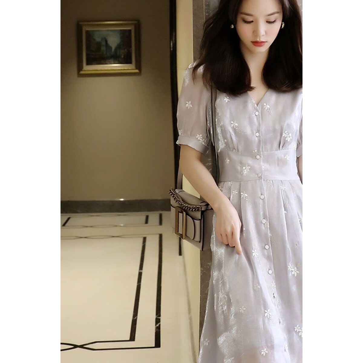 歆栩法式连衣裙女装24年夏季新款小香风裙新中式裙子女欧根纱20花朵刺