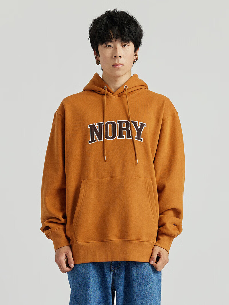 NORYBRAND 绒感莫兰迪色Logo连帽卫衣 简约多色长袖上衣 花灰色 S