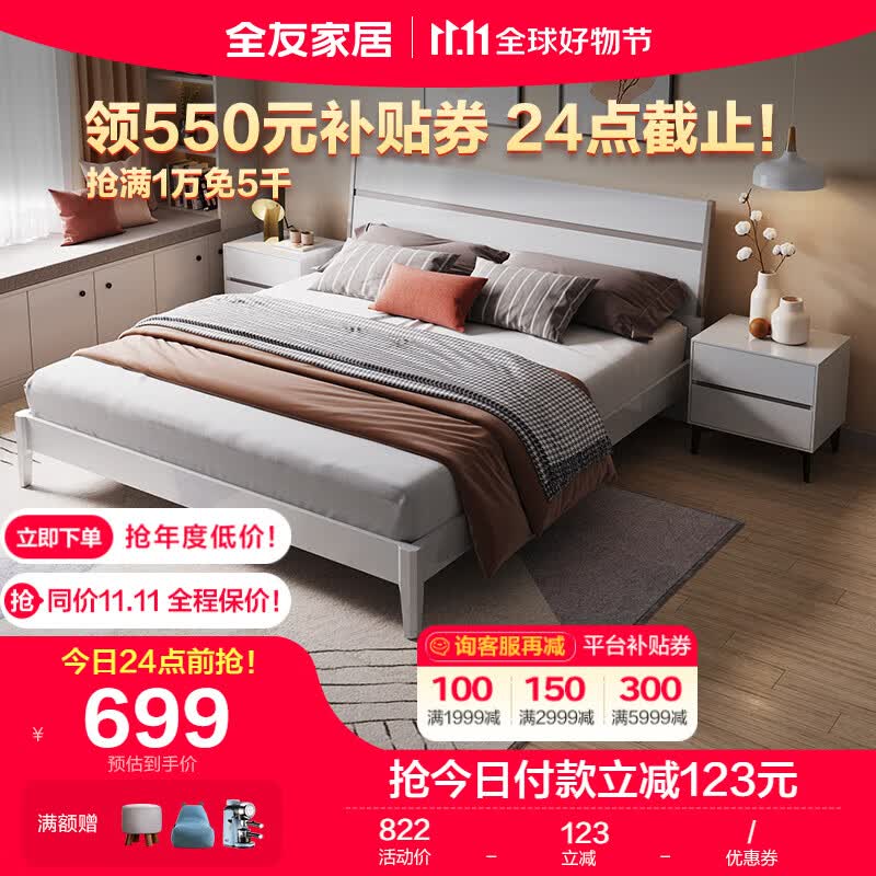 全友家居 双人床现代简约框架床双色拼接床屏板式床卧室家具126101属于什么档次？