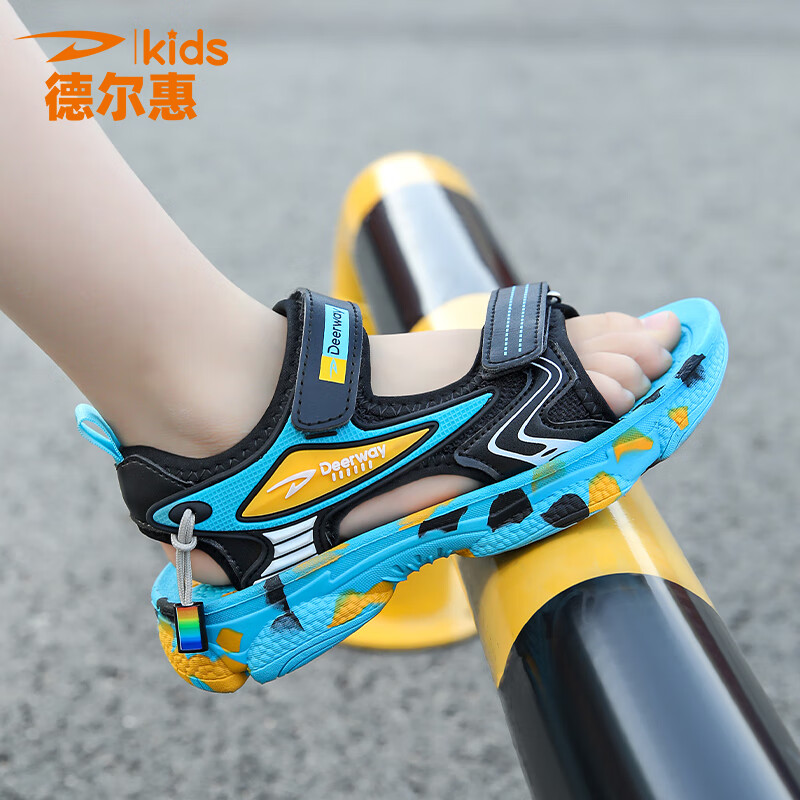 德尔惠男童露趾凉鞋夏季童鞋小中大童软底防滑沙滩鞋耐磨女童韩版儿童鞋 D3188黑色【凉鞋】 27码 内长17.0/脚16.0