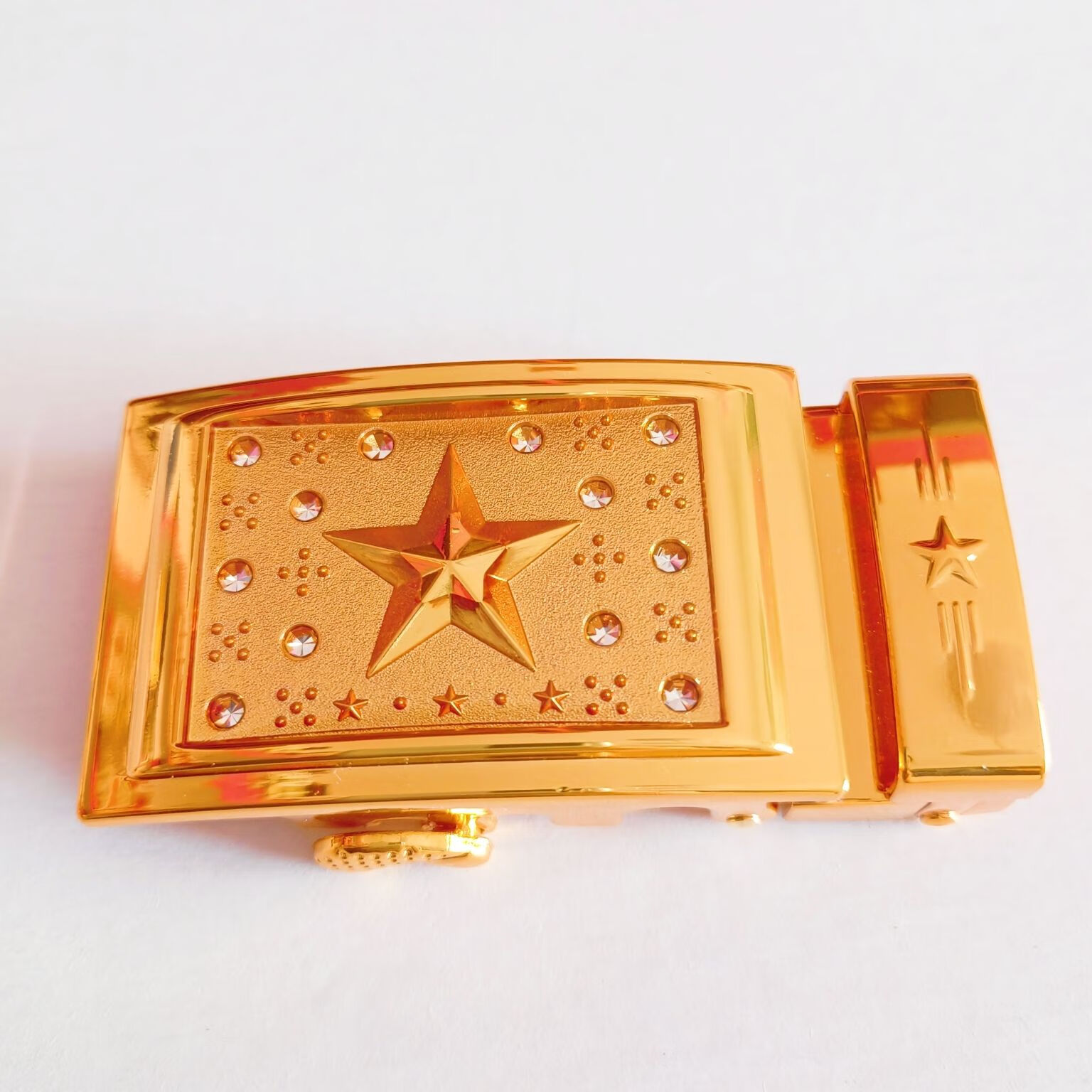 流彗将军皮带24k 金色镶玻璃面扣头皮带男腰带自动扣头层牛皮外串 单