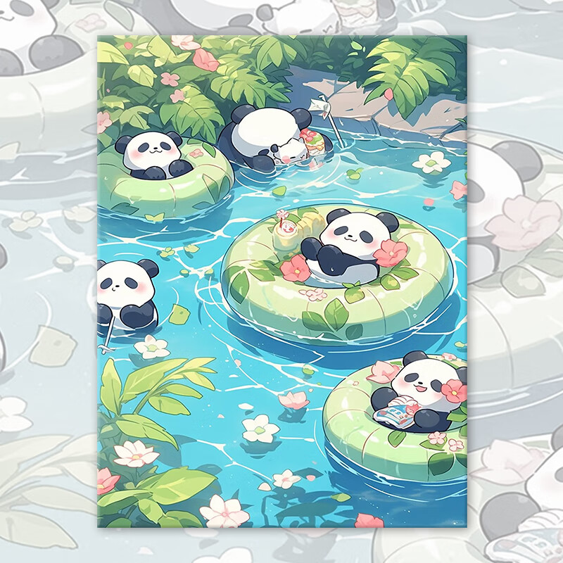 金碧数字油画风景新款客厅挂画油彩画diy填色礼物手工填充熊猫丙烯画 