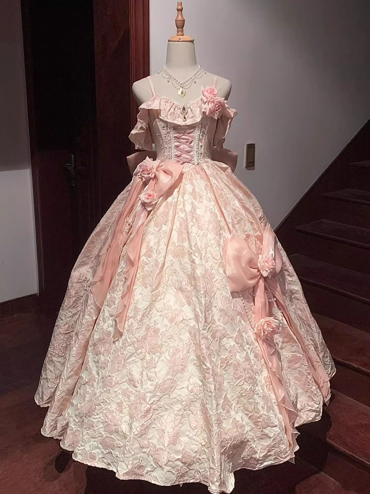 贺杨喻粉色lolita花嫁齐地华丽成人礼服婚纱公主裙洛丽塔 粉色 s