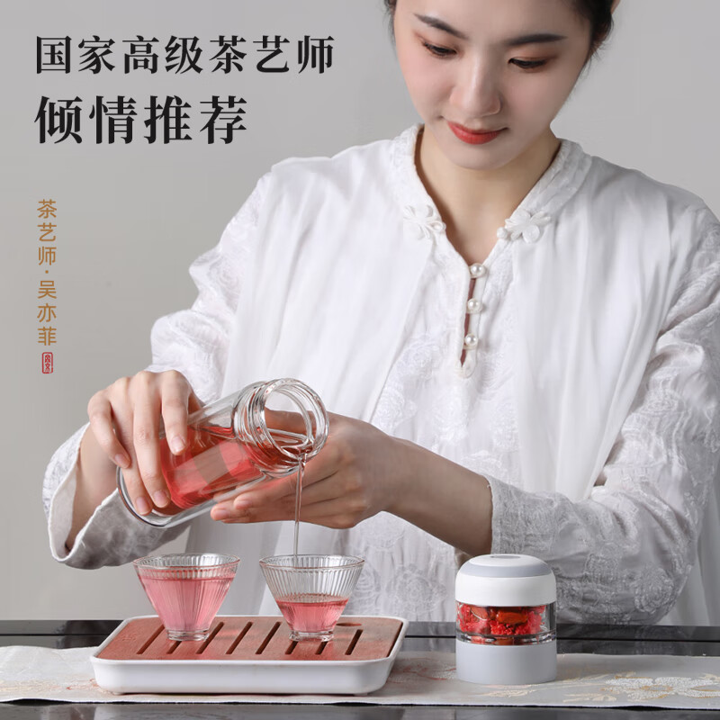 特美刻（TOMIC）双层加厚玻璃杯高硼硅玻璃水杯女士高颜值茶水分离泡茶 千禧粉260ml