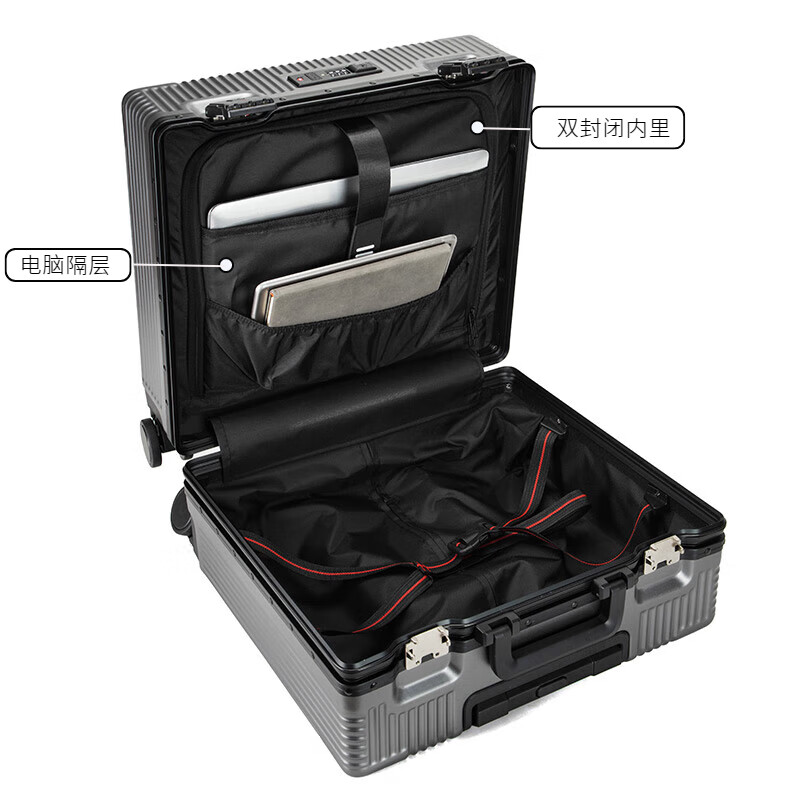 Walker Shop【轻奢品牌】行李箱铝框登机箱男女小型轻便多功能拉杆箱 深灰色 16英寸 【登机箱】