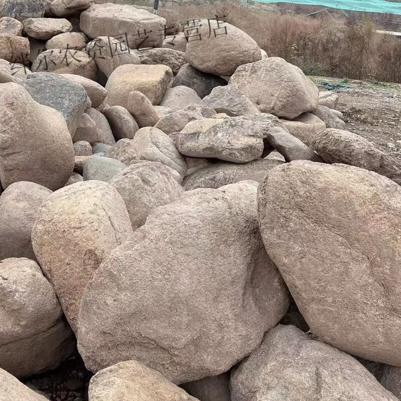 立始园林景观石 鹅卵石 溪坑石 河岸石 黄色鹅卵石 80-100公分  32吨