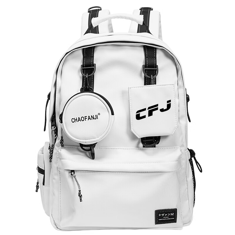 CHAOFANJI潮梵纪日系潮牌双肩包男女中性款学生书包大容量防水背包旅行包 黑色小号 【加购下单送熊猫挂件】