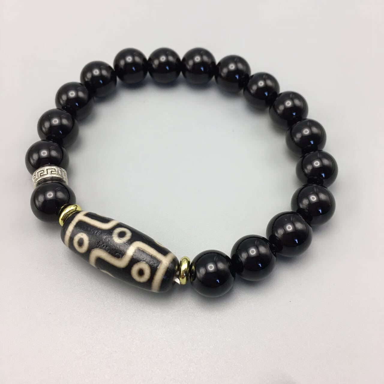 正宗真品黑玛瑙搭配西藏藏式九眼天珠手串手链手持情侣男女时尚玉