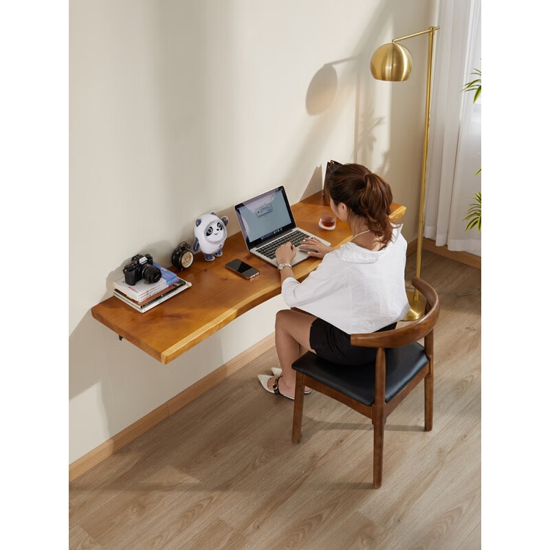 生态宜家【官方直销】悬浮电脑桌实木壁挂折叠桌悬挂墙桌简约不规则边