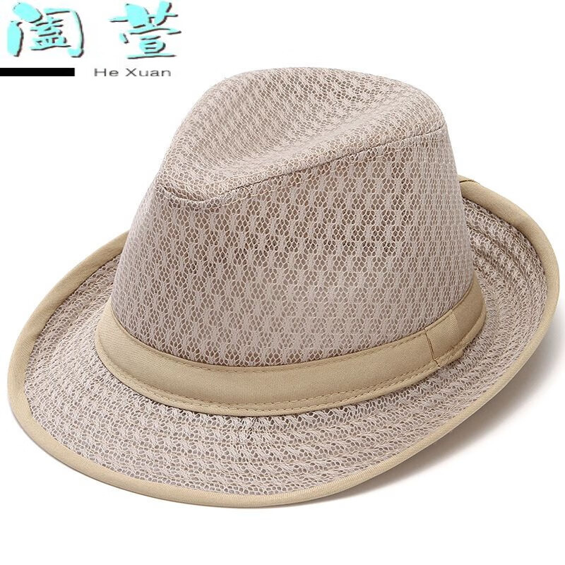 阖荁中老年男士夏季凉帽夏天中老年人帽子男士遮阳帽爸爸礼帽网 浅