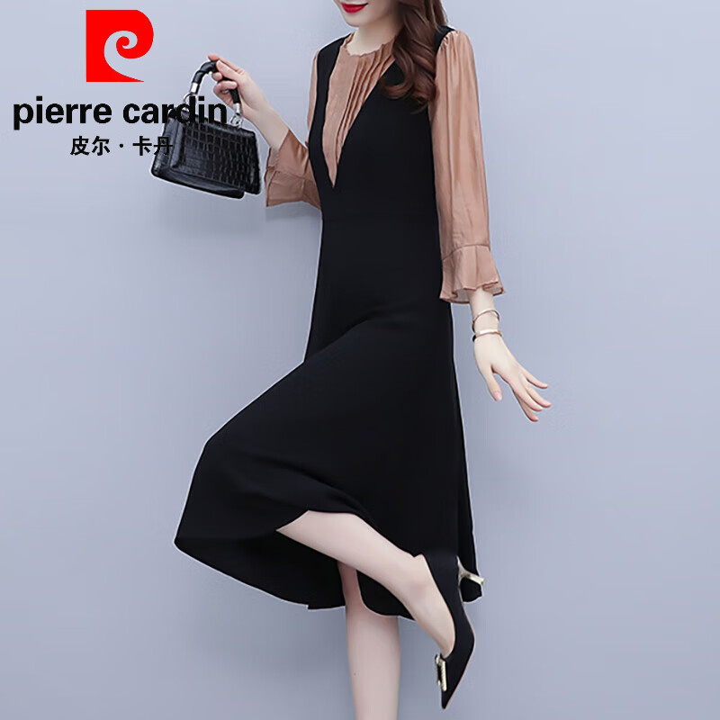 皮尔卡丹(pierre cardin)官方长袖连衣裙子女春秋装2024年新款夏假两