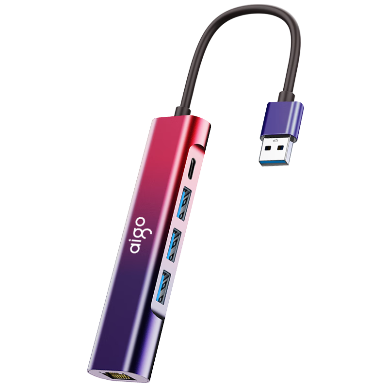 爱国者(aigo)USB转网口转接头RJ45千兆有线网卡笔记本扩展坞USB分线器HUB集线器拓展坞TRA01(渐变金属)66.9元