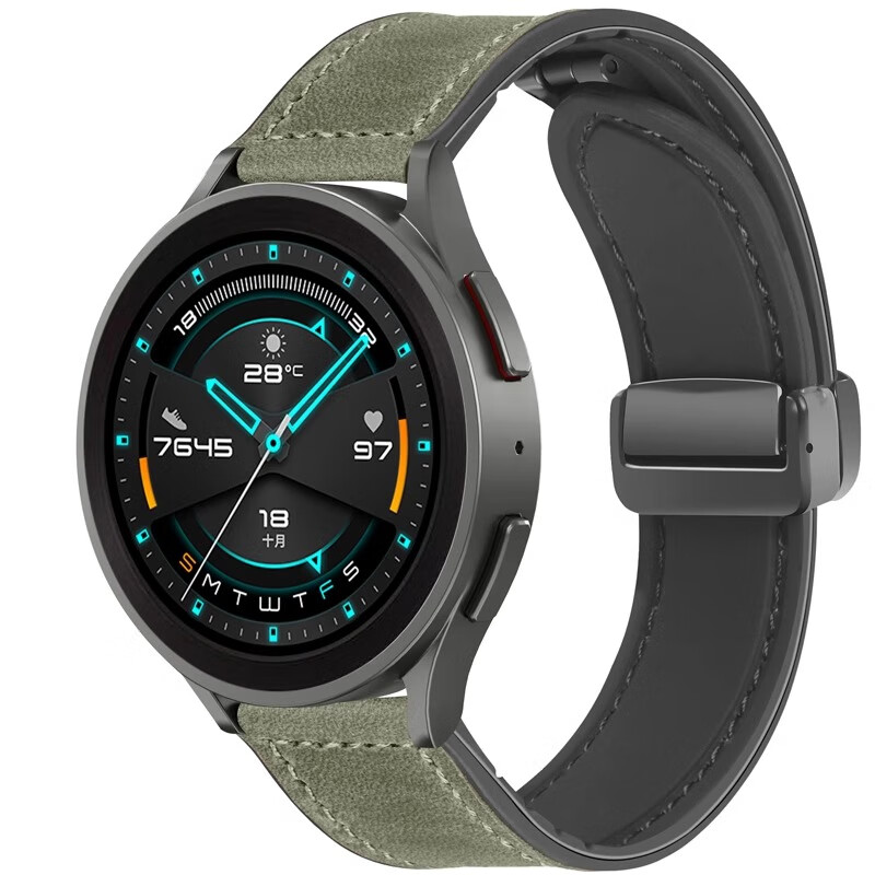 watch5pro头层真皮三星watch6/4classic表带gear s3/s4 疯马纹皮折叠