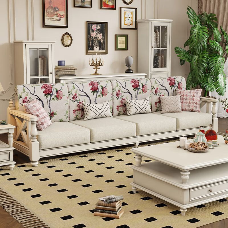 淳物志美式白色沙发实木布艺复古小美乡村小户型客厅家具三人位123组合 单人位