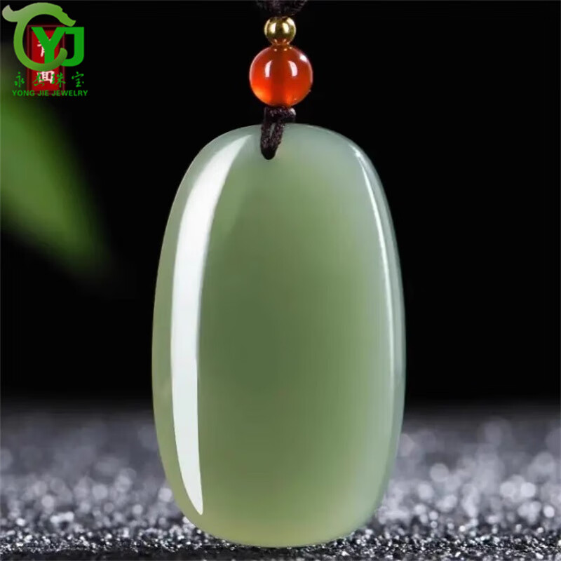 永杰原创和田玉平安牌男女吊坠湖水绿晴水料无事牌挂件玉牌带证书