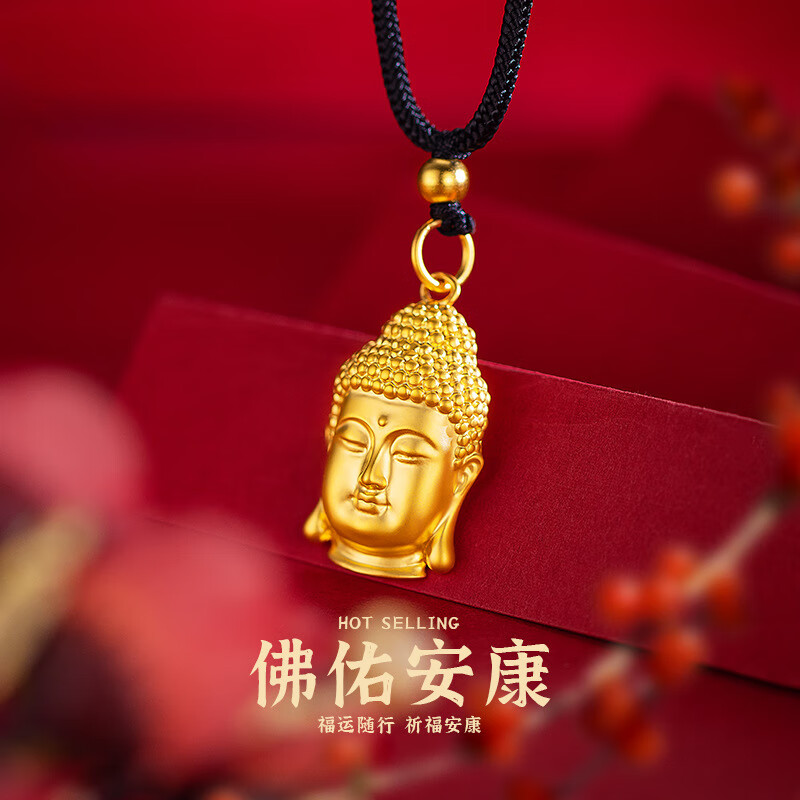 krey老凤凰黄金珠宝情侣佛头吊坠3d硬金国潮古法平安佛像999足金生日