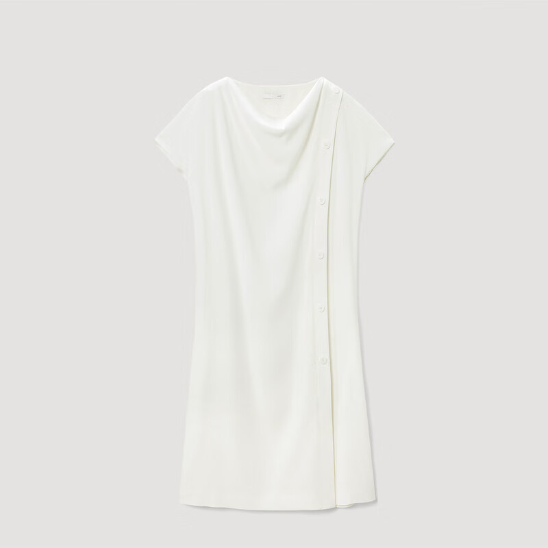 OVV【爱情而已同款】OVV2022春夏新款女装缎面堆堆领短袖连衣裙 米白15 L