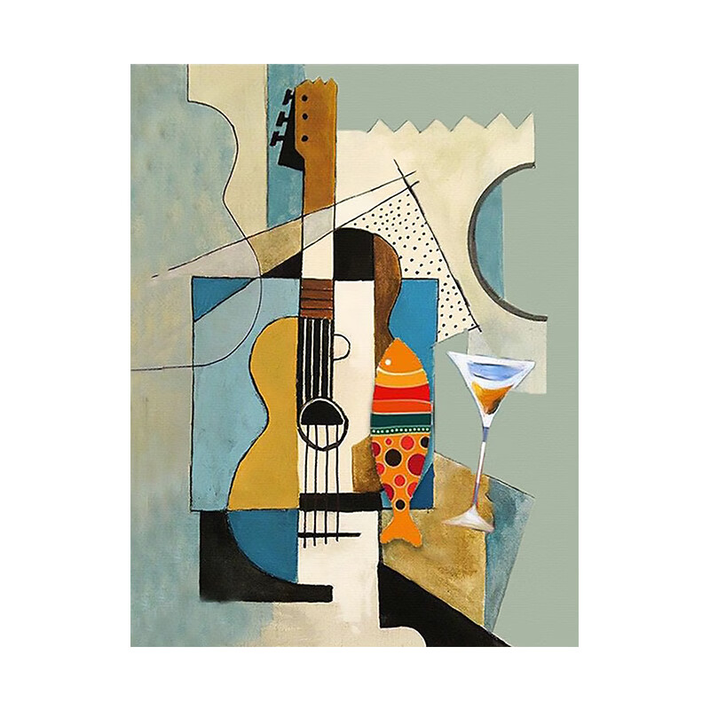 艺幻纯手绘油画毕加索名画吉他抽象艺术客厅沙发背景墙装饰画玄关挂画