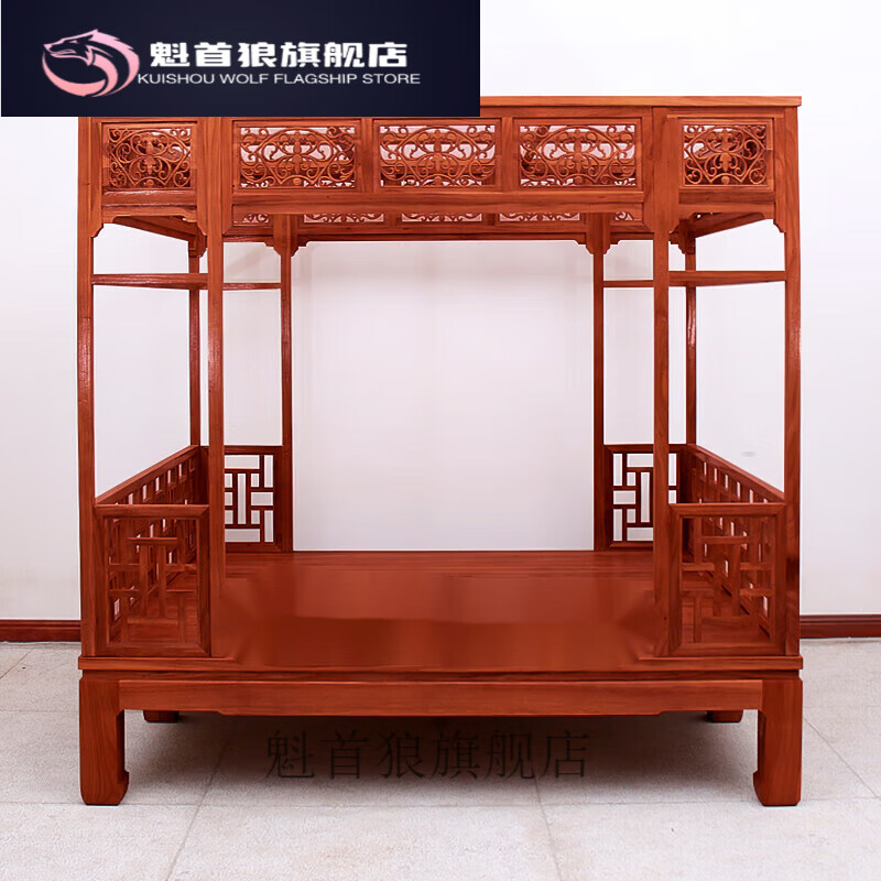 老式拔步床 明式架子床实木老式婚床中式仿古典老人双人床花板雕 红色