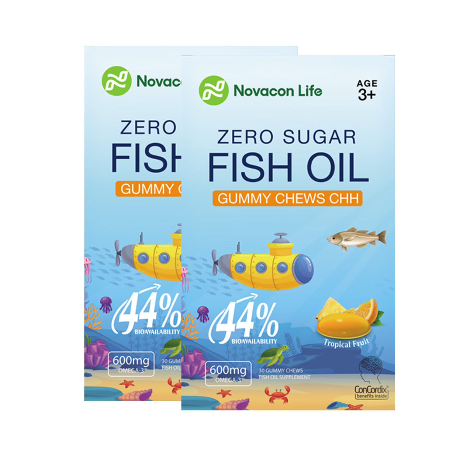 诺康莱 NOVACON LIFE儿童速溶口嚼鱼油原装进口DHA深海鱼油Omega3软糖无腥30粒*2盒