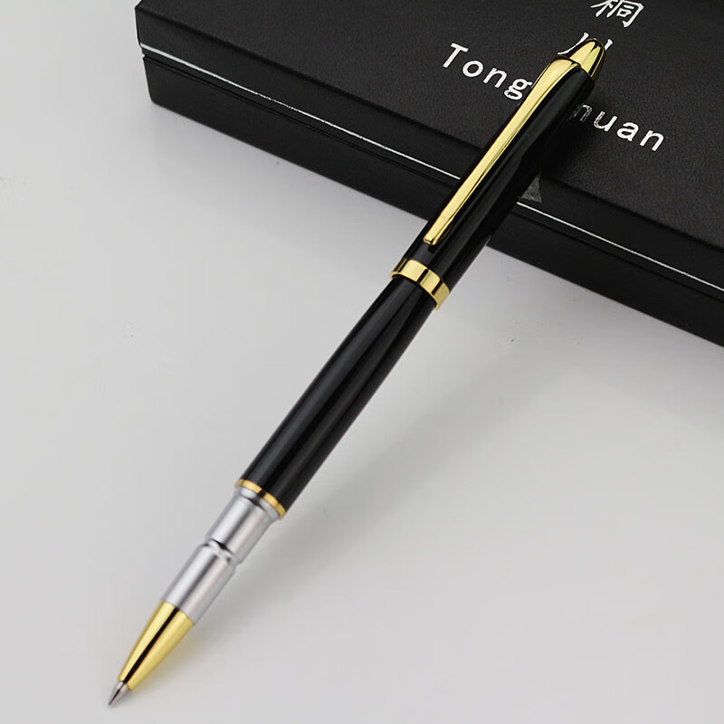全金属中性笔重手感签字笔水性圆珠朱笔高颜值办公刻字定制商务 黑色