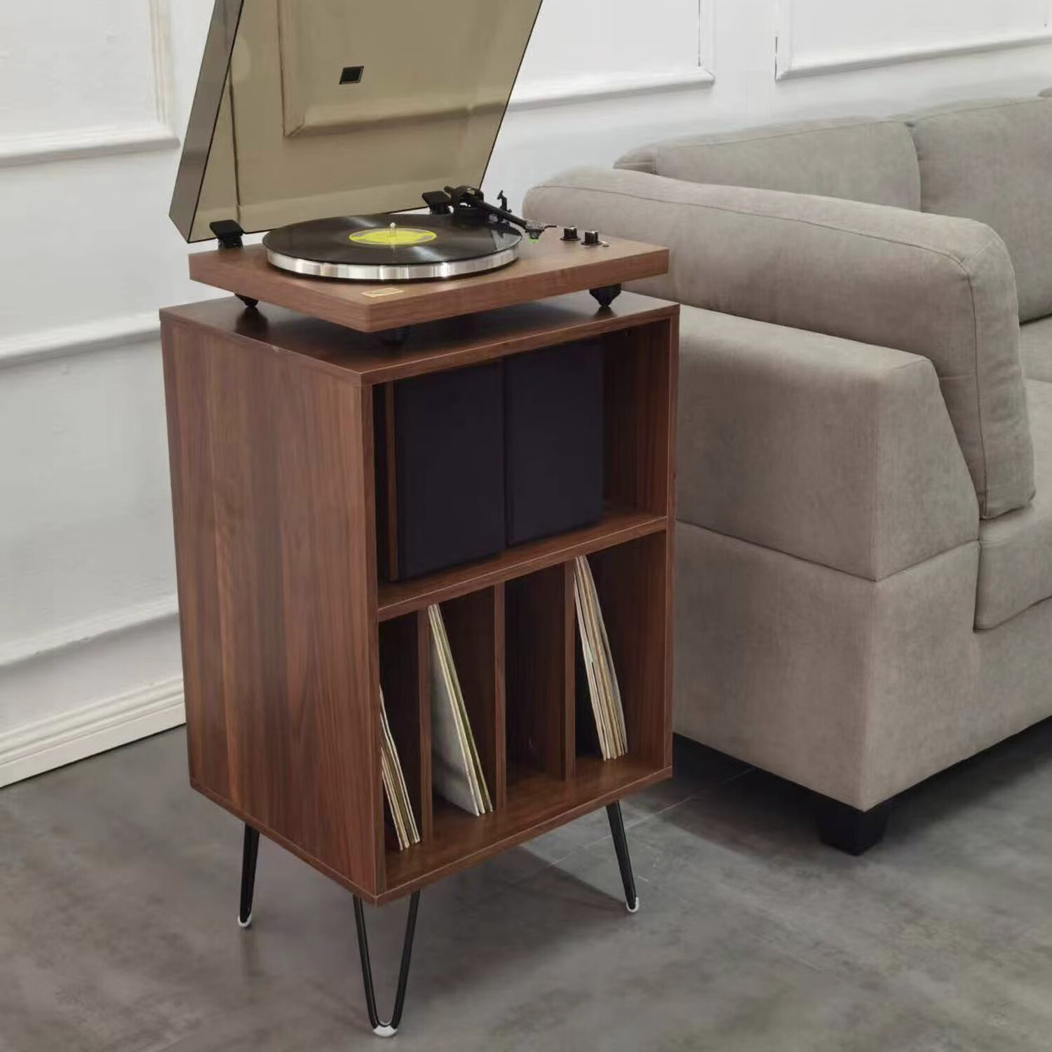 莺雀【高档品质】实木黑胶唱片机架子复古黑胶唱片机柜