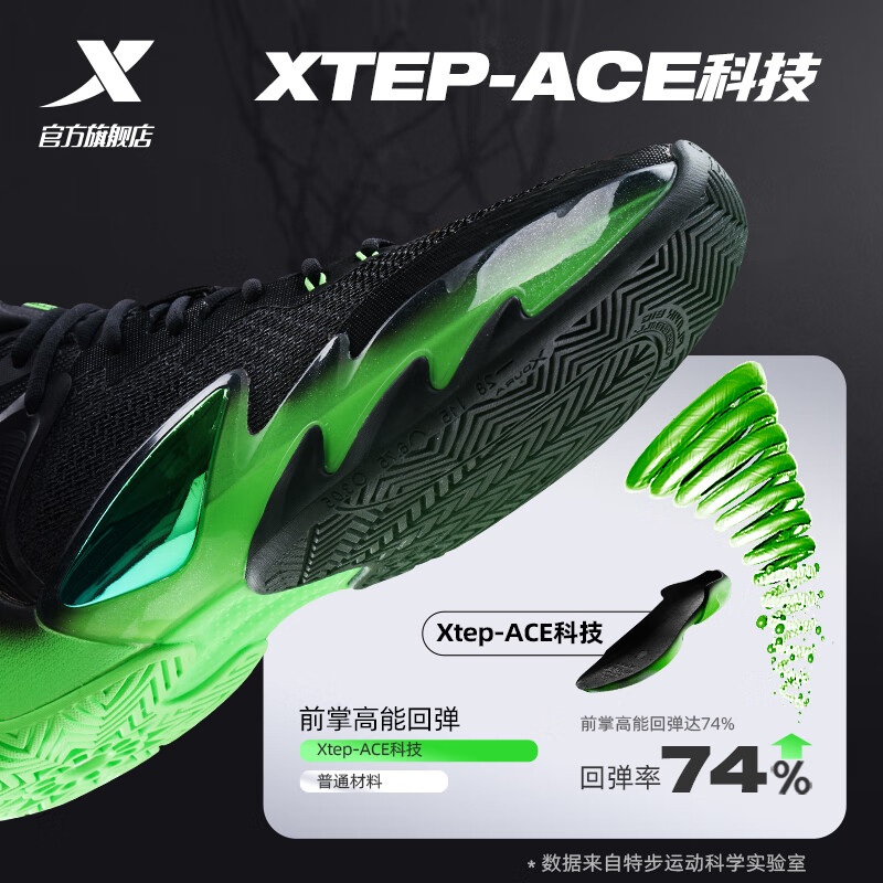 特步(XTEP)SKY01逆天一代篮球鞋男新款运动鞋实战球鞋室内防滑耐磨男鞋 地狱火 黑/荧光青草绿 44