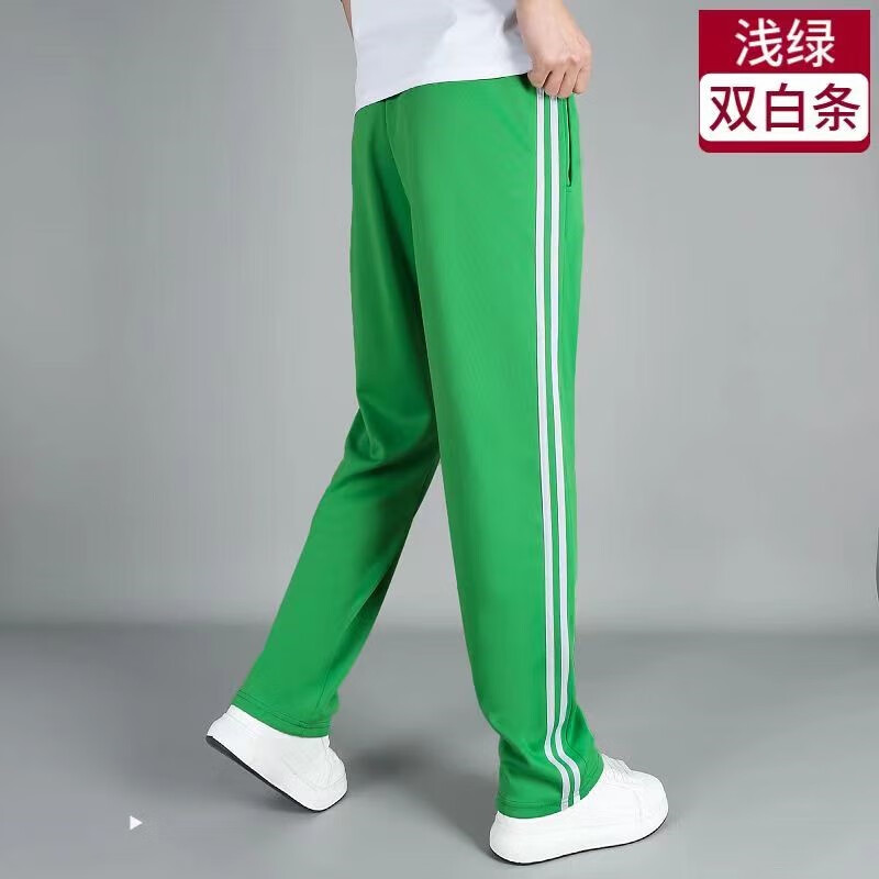 午堇深绿色校服裤子小学生初高中男女儿童二条杠夏季薄款直筒墨绿色裤