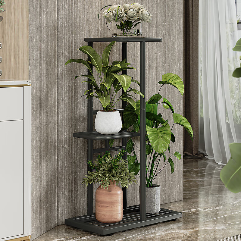 索爾諾花架多層折疊落地室內(nèi)家用陽臺裝飾花架鐵藝客廳庭院簡約多肉架 深灰閃銀H9144盆升級版