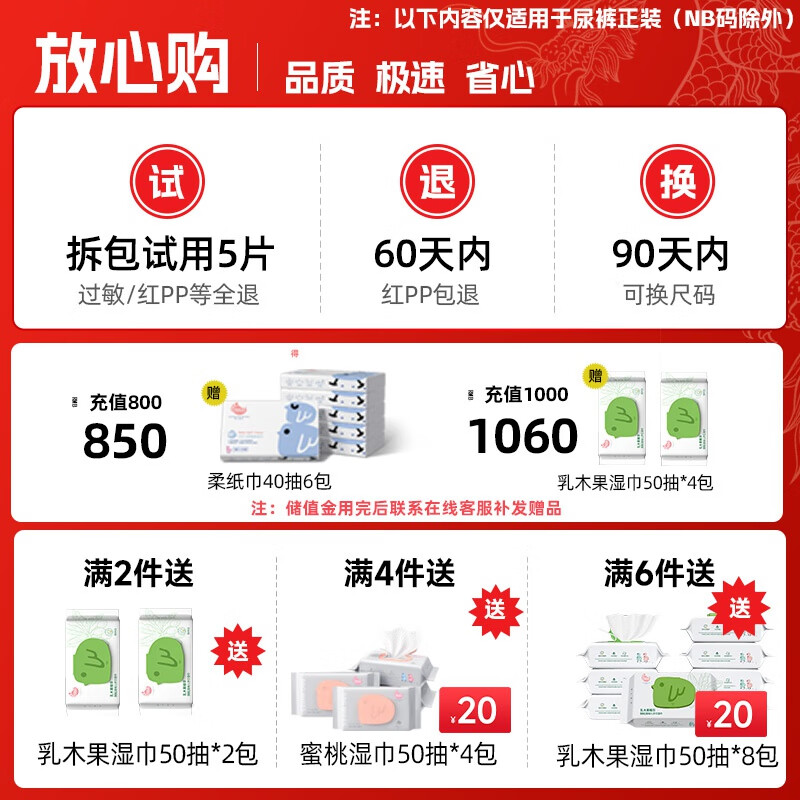 BBG蓝芯羽柔奢护纸尿裤婴儿尿不湿超薄透气大吸力 4包装 纸尿裤M码280片(5-9kg)