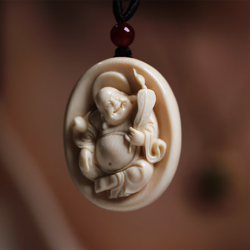 芯香猛犸象牙弥勒佛吊坠猛犸牙雕笑佛牌子男女平安小挂件原创 弥勒佛